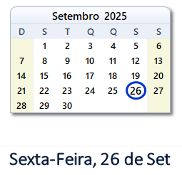 26 Setembro 2025 calendario