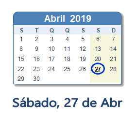 27 Abril 2019 calendario