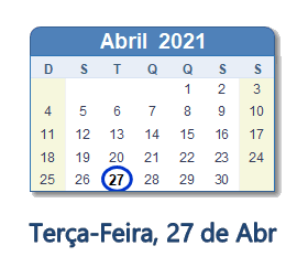 27 Abril 2021 calendario