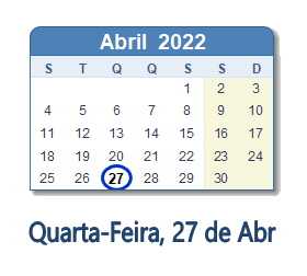 27 Abril 2022 calendario