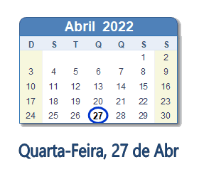27 Abril 2022 calendario