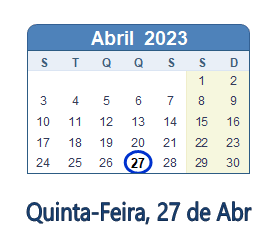 27 Abril 2023 calendario