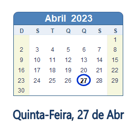 27 Abril 2023 calendario