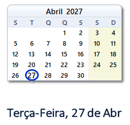 27 Abril 2027 calendario