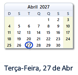 27 Abril 2027 calendario