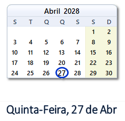 27 Abril 2028 calendario