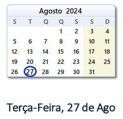 27 Agosto 2024 calendario