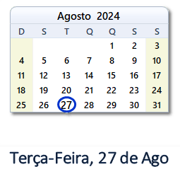 27 Agosto 2024 calendario