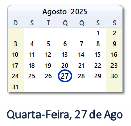 27 Agosto 2025 calendario