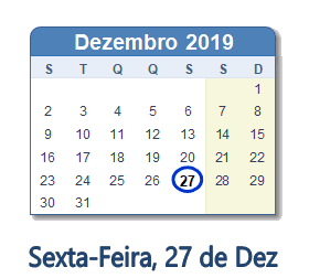 27 Dezembro 2019 calendario