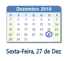 27 Dezembro 2019 calendario