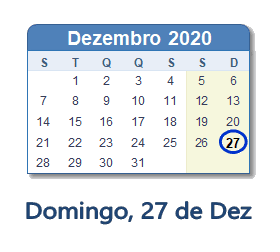 27 Dezembro 2020 calendario