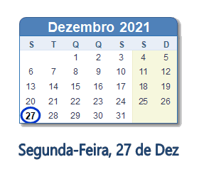 27 Dezembro 2021 calendario