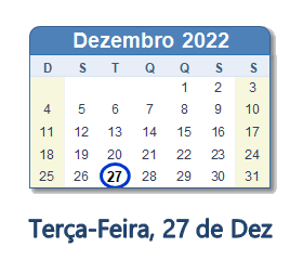 27 Dezembro 2022 calendario