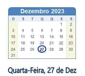 27 Dezembro 2023 calendario