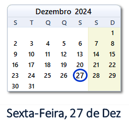 27 Dezembro 2024 calendario