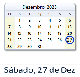 27 Dezembro 2025 calendario