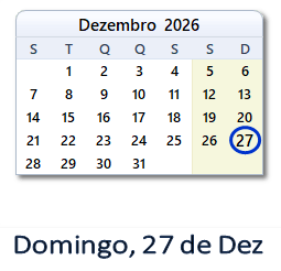 27 Dezembro 2026 calendario