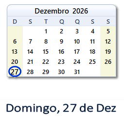 27 Dezembro 2026 calendario