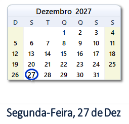 27 Dezembro 2027 calendario