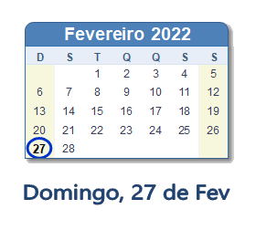 27 Fevereiro 2022 calendario