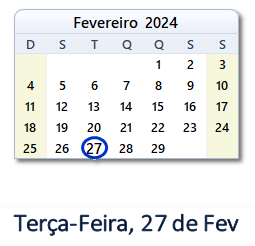 27 Fevereiro 2024 calendario