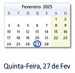 27 Fevereiro 2025 calendario