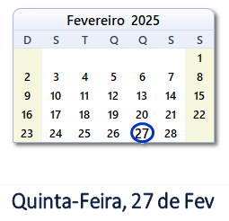 27 Fevereiro 2025 calendario