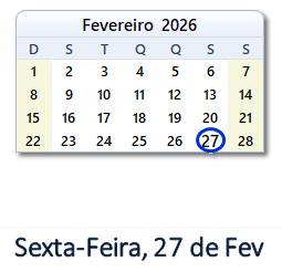 27 Fevereiro 2026 calendario