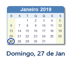 27 Janeiro 2019 calendario