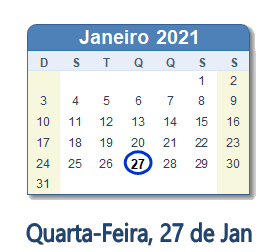 27 Janeiro 2021 calendario
