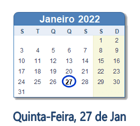 27 Janeiro 2022 calendario