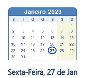 27 Janeiro 2023 calendario