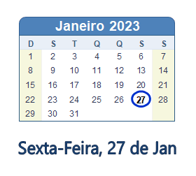 27 Janeiro 2023 calendario