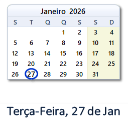 27 Janeiro 2026 calendario
