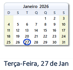 27 Janeiro 2026 calendario