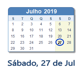 27 Julho 2019 calendario