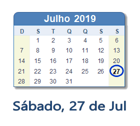 27 Julho 2019 calendario