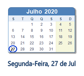 27 Julho 2020 calendario
