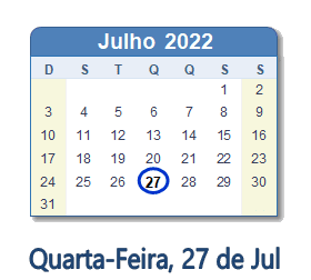27 Julho 2022 calendario