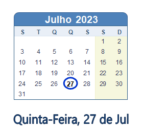 27 Julho 2023 calendario