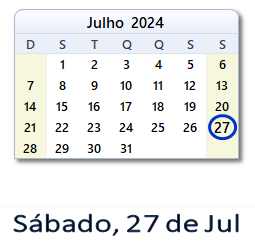 27 Julho 2024 calendario