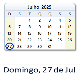 27 Julho 2025 calendario