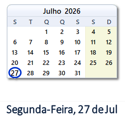 27 Julho 2026 calendario