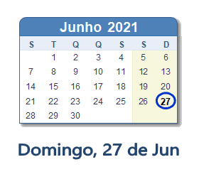27 Junho 2021 calendario