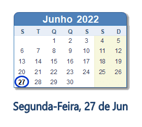 27 Junho 2022 calendario