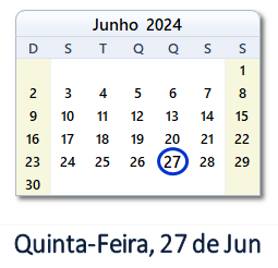 27 Junho 2024 calendario