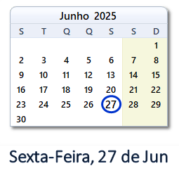 27 Junho 2025 calendario