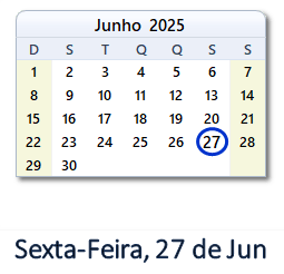 27 Junho 2025 calendario