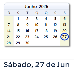 27 Junho 2026 calendario